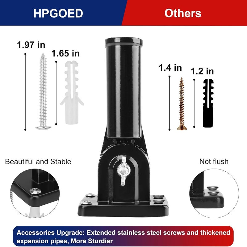 HPGOED Flag Pole Holder, Outside House Flag Pole Bracket, Heavy Duty Metal Flag Pole Mount, Aluminum Alloy Mounting Brackets, Adjustable Outdoor Flag Holder- Strong Rust Free, Multi-Position 1 inch Black - Image 4
